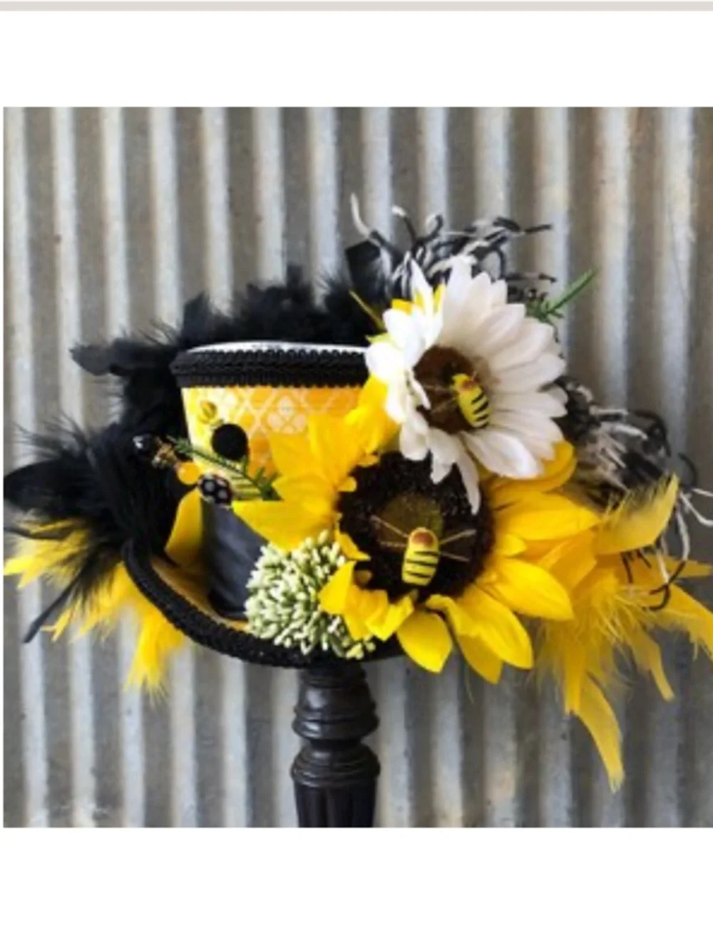 Custom Made Bumble Bee Kentucky Derby Fascinator Hat, Yellow Black Mini Top Hat - Picture 4 of 13